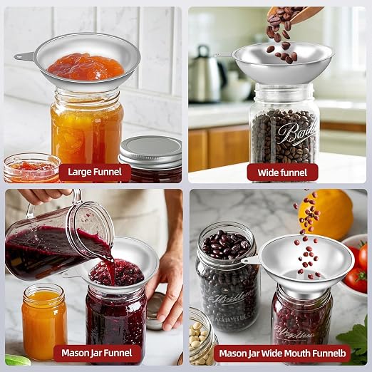 Standard Mason Jar Funnel with Strainer, Large Metal Funnel - Image 3
