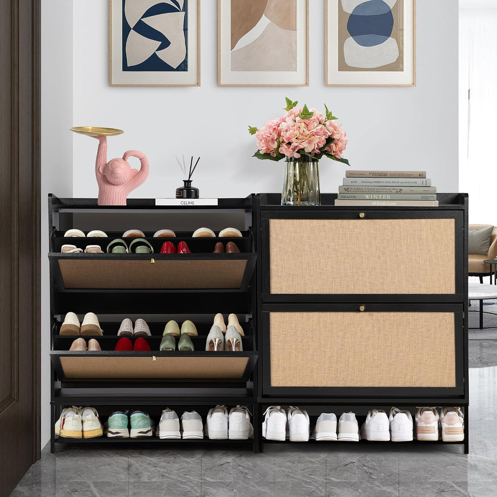 LEVNARY Shoe Storage Cabinet with 2 Flip Drawers, Wooden Narrow Shoe Cabinet ...