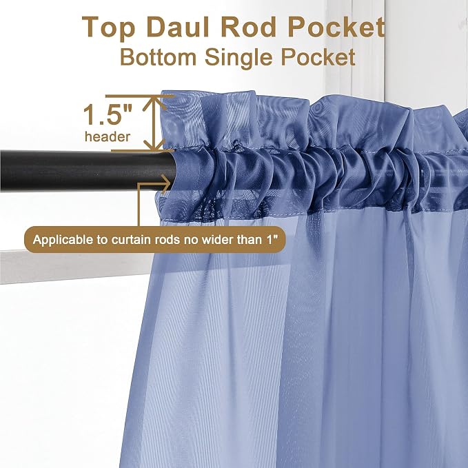 Chyhomenyc Sheer Royal Blue Curtains 90 inches Long 2 Panels, Light Filtering - Image 2