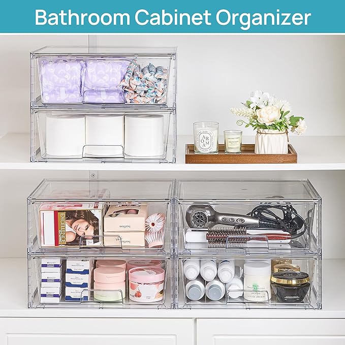 Vtopmart 2 Pack Large Stackable Storage Drawers, Easily Assemble Clear Acrylic - Image 5