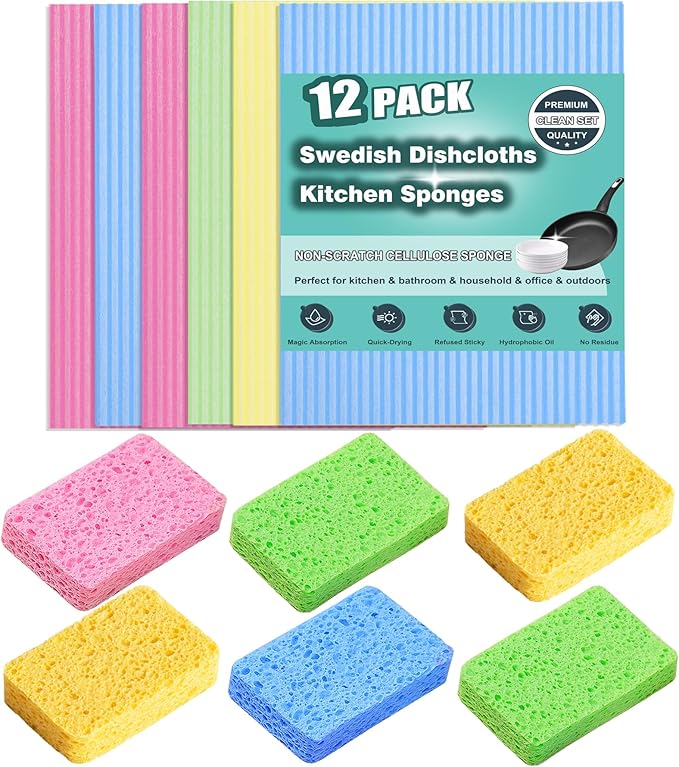 MEUUT 12 Packs Swedish Dishcloths and Kitchen Sponges by MEUUT