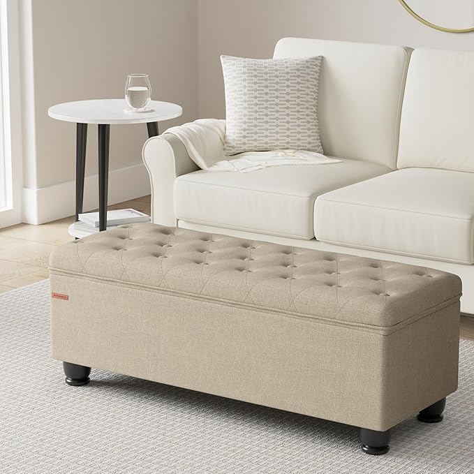SONGMICS Storage Ottoman, Storage Bench, Tufted Entryway Bedroom Bench - Image 2