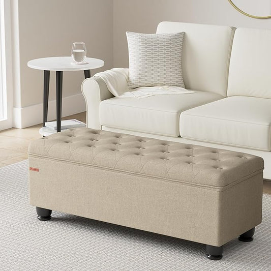SONGMICS Storage Ottoman, Storage Bench, Tufted Entryway Bedroom Bench - Image 2