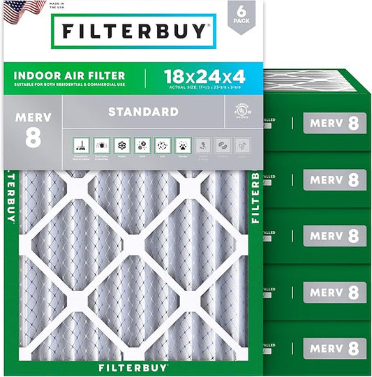 Filterbuy 18x24x4 Air Filter MERV 8 Dust Defense Replacement, Electrostatic by Filterbuy
