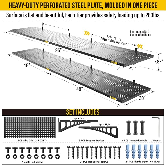 4Pack 1.64x4ft Adjustable Metal Garage Wall Shelving Heavy Duty Garage Storage - Image 4