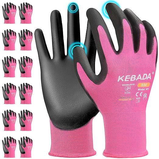 Kebada W1 Work Gloves Women, PU Coated Safety Gloves by KEBADA