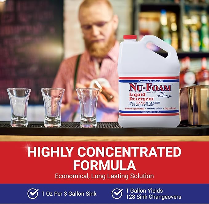 Nu-Foam Liquid Detergent for Bar Glassware – Original Streak-Free Solution - Image 2