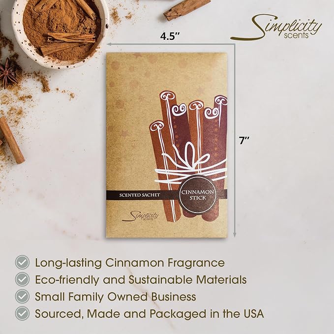 Simplicity Scents Cinnamon Sticks Scented Sachets Pack of 3, Fall & Winter - Image 3