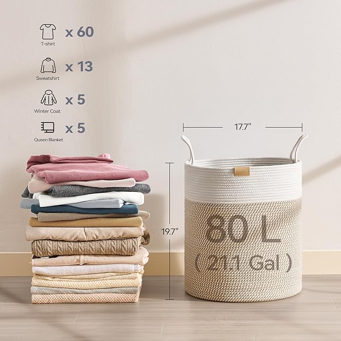 80L Laundry Hamper Basket, Baby Nursery Woven Storage Basket - Image 6
