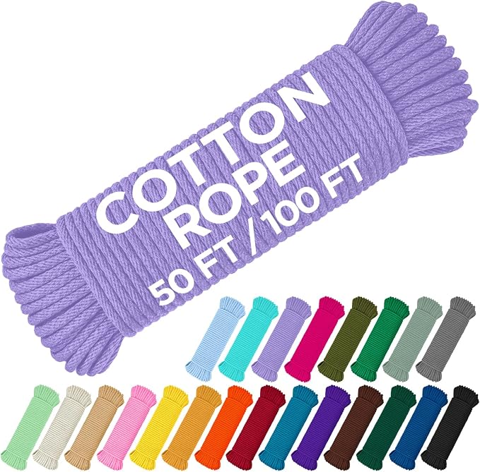 TECEUM Cotton Rope 3/16” – 100 FT – Strong All-Purpose Braided Rope – Natural by TECEUM