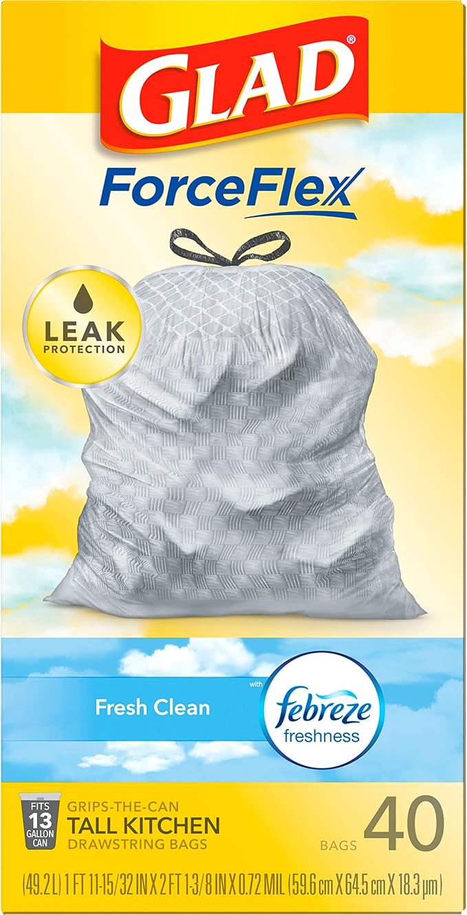 Glad ForceFlex Tall Kitchen Trash Bags, 13 Gallon, Gain Fresh Clean - Image 10