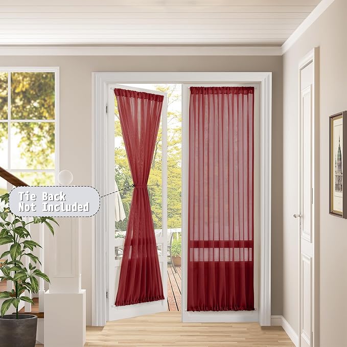 Tollpiz Sheer Door Curtains Closet Linen Textured Curtains Sheer Doorway Light - Image 2