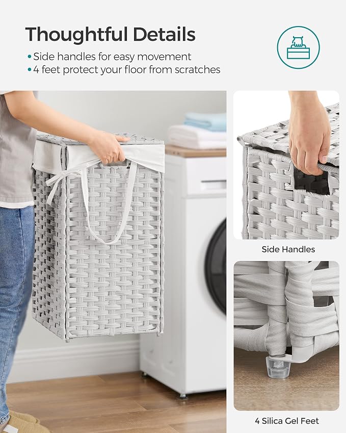 SONGMICS Laundry Hamper with Lid, 17.2 Gallon Synthetic Rattan Clothes Laundry