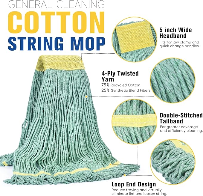 Matthew Cleaning Commercial Mop Head Replacement, 5 Inch Wide Headband - Image 3