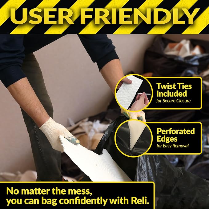 Reli. Contractor Garbage Bags 55 Gallon | 20 Trash Bags | Heavy Duty | Black - Image 4