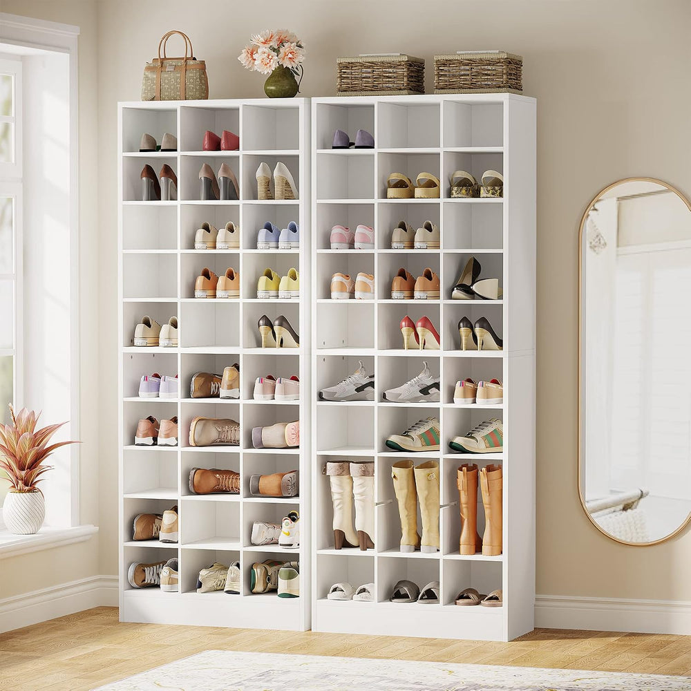 Tribesigns 10-Tier Shoe Storage Cabinet Set of 2, White Wooden Shoe Rack with...