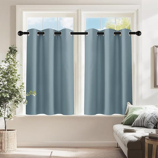 PONY DANCE Dusty Blue Short Blackout Curtains 36 inch Length by PONYDANCE