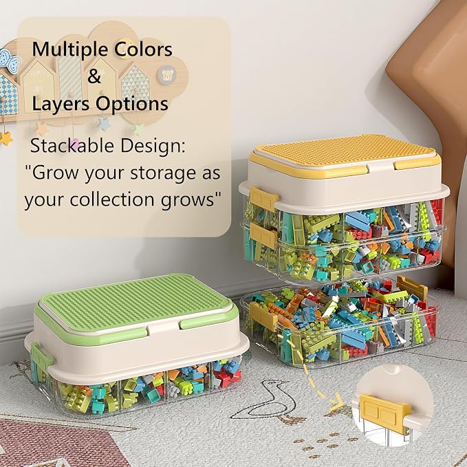 Toy Storage Organizer Box with Handle, Stackable Building Block Toy Box with - Image 6