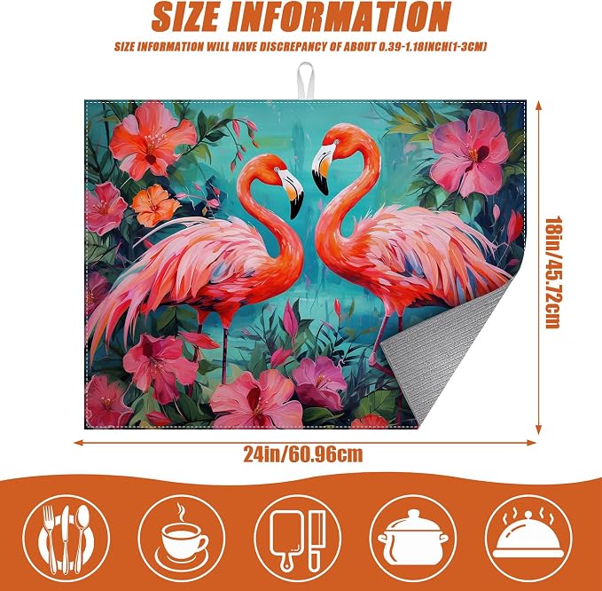Tropical Flower Flamingo Dish Drying Mat - Image 2