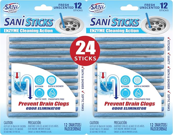 SANI 360° Sani Sticks Drain Cleaner and Deodorizer, Unscented Enzyme Pipe by SANI360%C2%B0