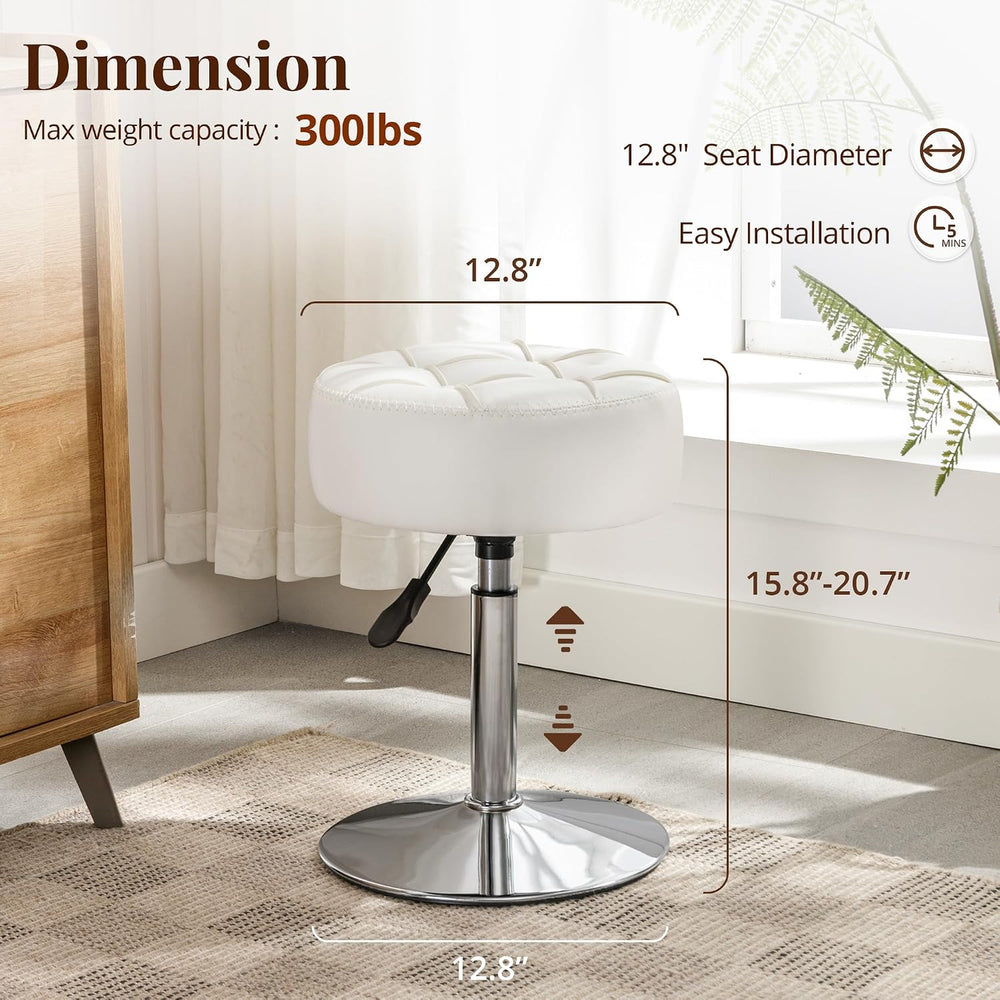 LUE BONA Adjustable Vanity Stool, 360 Swivel Chair for Makeup Room, White Fau...