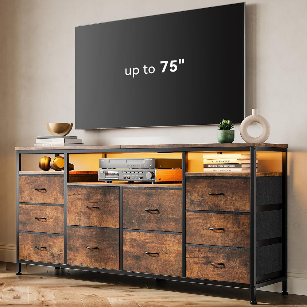 Garvee Dresser for Bedroom with LED Lights & Power Outlets, 63 Inch TV St...