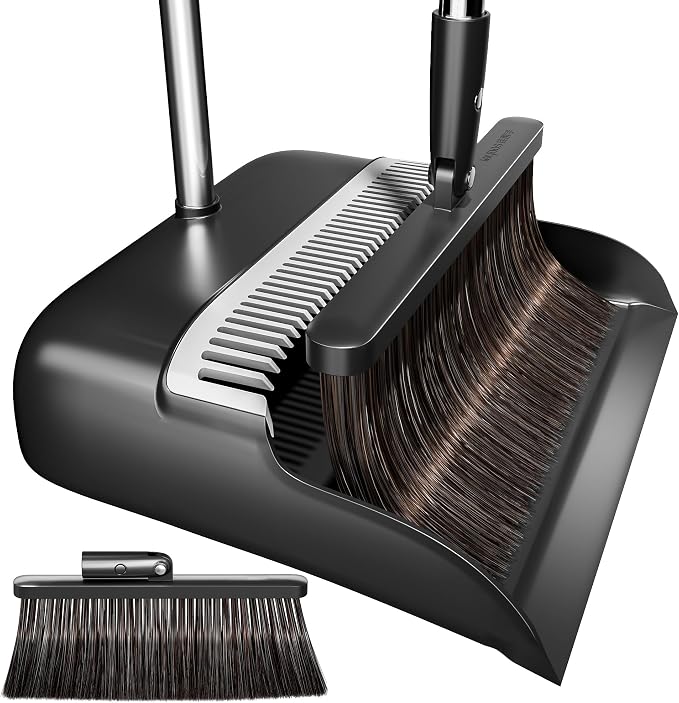 Broom and Dustpan Set for Home, Extra Brush Head & 51.6" Adjustable Long Handle by CTIME