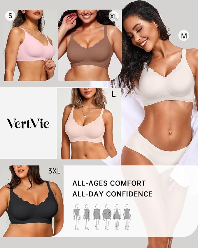 Vertvie Womens Seamless Bras No Underwire Supportive Wireless Push Up Full - Image 6