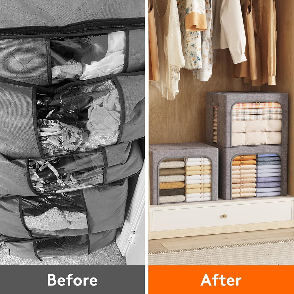 Lifewit 3 Pack Clothes Storage Bins with Metal Frame, Stackable Storage Box