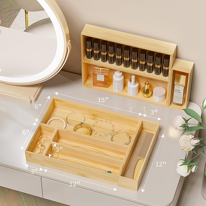 Kitchen Drawer Organizer Tray, Stackable Bamboo Deep Drawer Organizer - Image 4