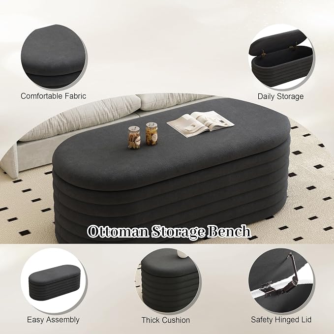 Storage Ottoman Bench, Upholstered Fabric Storages Benches End of Bed Stool - Image 5