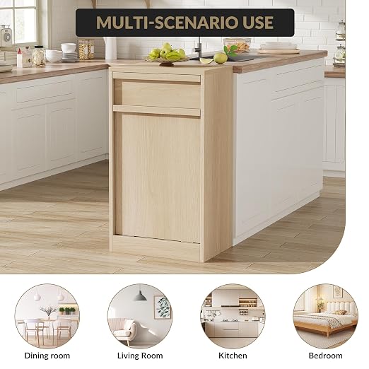 Tilt Out Trash Cabinet, Natural Wood Hidden Garbage Can Cabinet - Image 6