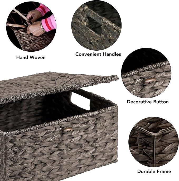 Wicker Storage Baskets with Lids and Handles, Hand Woven Rattan Storage Bins Box - Image 3
