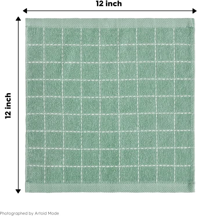 Artoid Mode Checkered Designed Cotton Dark Green Terry Kitchen Dish Cloths - Image 7