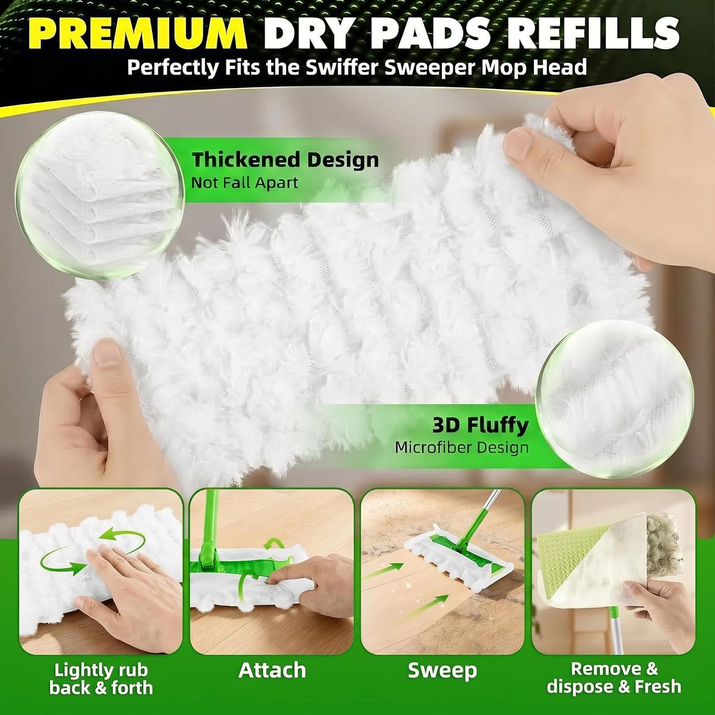 LOVECO Heavy Duty Dry Cloths Compatible with Swiffer Sweeper Mop, Multi-Surface Pet Dry Pads Refills for Floor Sweeping and Cleaning Pet Hair & Dust, Unscented Dry Sweeping Cloths, 40 Count