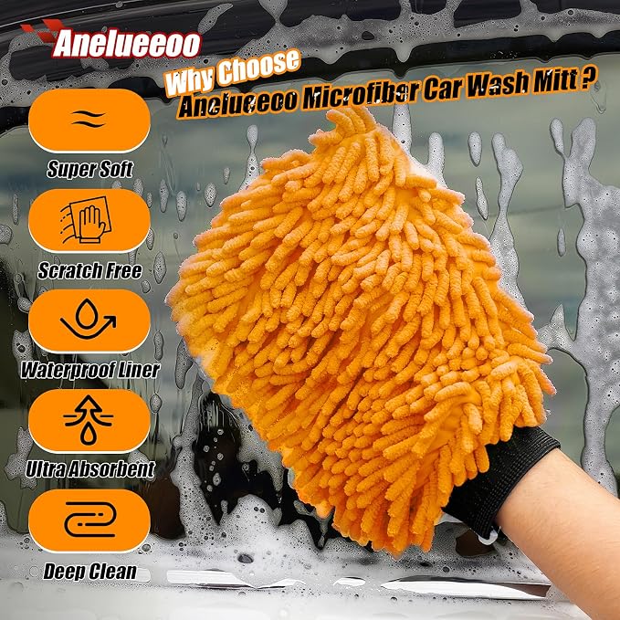 4 Pack Car Wash Mitt Microfiber, Premium Chenille Microfiber Wash Car Mitts - Image 3