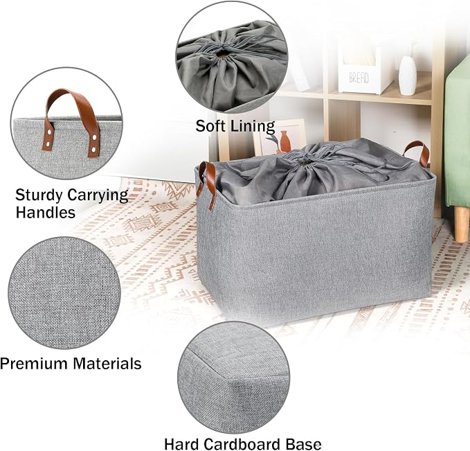 DULLEMELO Large Grey Storage Baskets 70L Oversized Dog Toy Bin Basket, - Image 7