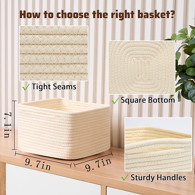 Small Organizing Baskets for Cubes Shelf, 9.7x9.7x7.1 Inch Rope Woven Storage - Image 2