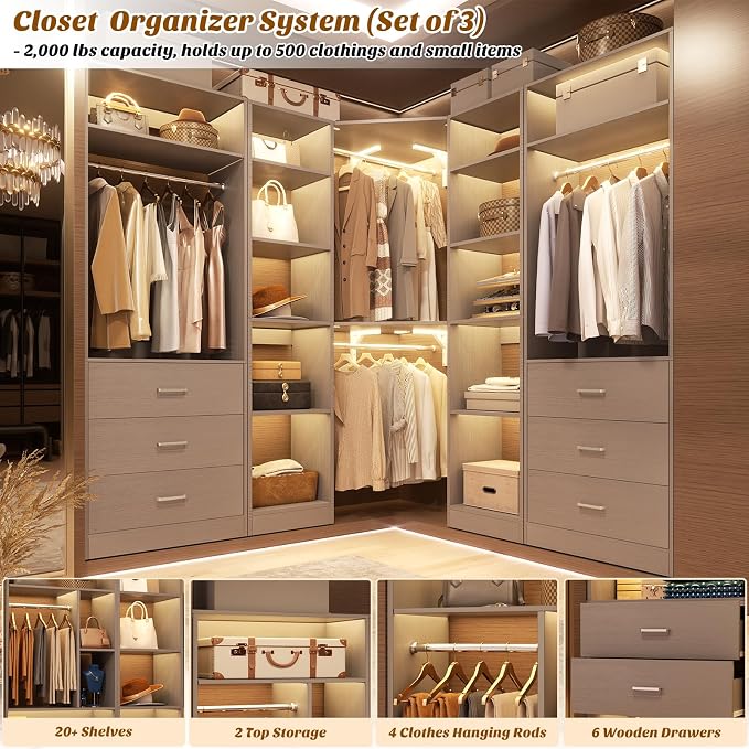 Corner Closet System with 6 Drawers, Closet Organizer System with 14 Shelves & - Image 4