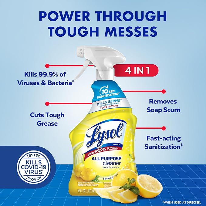 Lysol All Purpose Cleaner Spray, Kitchen & Bathroom Cleaner, Lemon Breeze Scent - Image 2