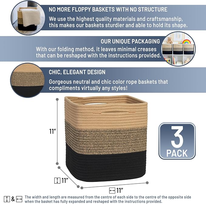 NaturalCozy Storage Cubes 11 Inch Cotton Rope Woven Baskets - Image 2