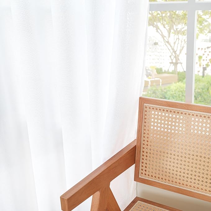 YoungsTex 63 Inch Length White Linen Curtains 2 Panels - Image 8