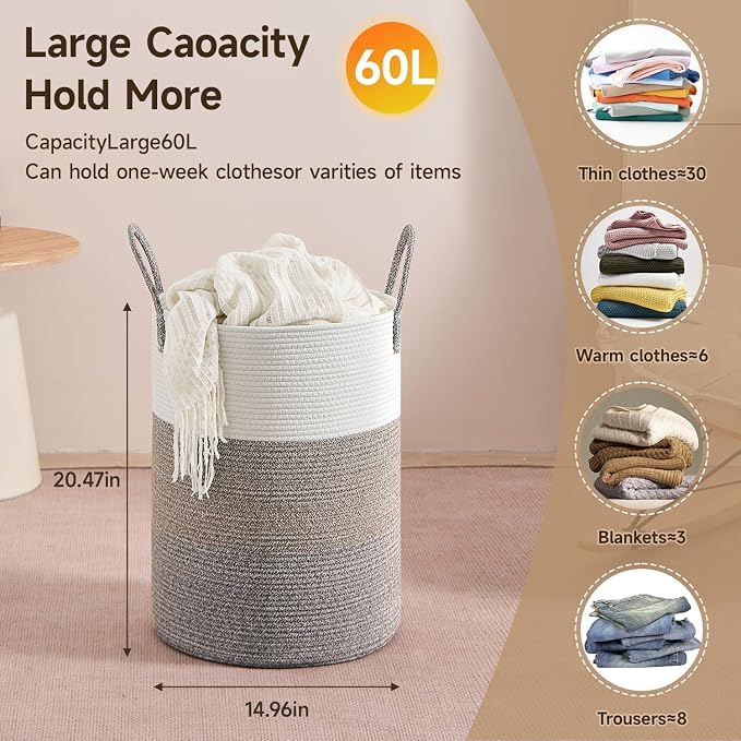 CLHMILY&Z 60L Laundry Basket Round Storage Rope Basket - Image 4