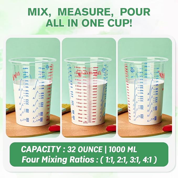 25 PACK Plastic Measuring Cups, 32 oz Disposable Mixing Cups, Measurement - Image 4