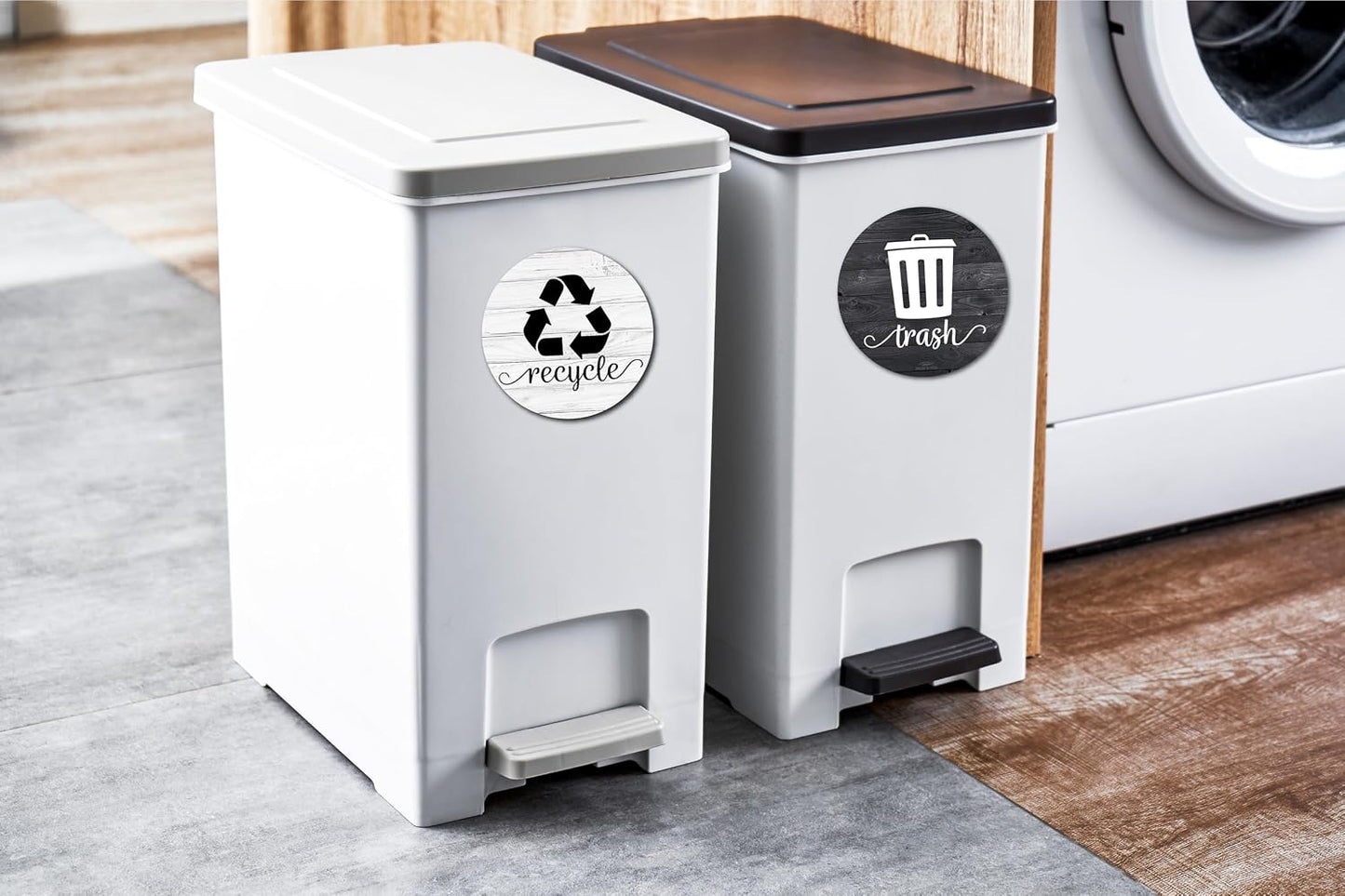 Rustic Trash and Recycle Magnets, Farmhouse Recycle Magnet for Trash Can | 3.5" Magnetic Recycling Stickers for Trash Can, Kitchen Bins Recycling Magnets Compost Sign for Garbage, Made USA, Combo Wood