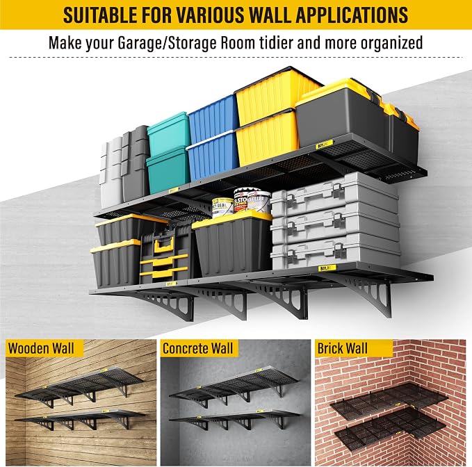4Pack 2x3ft Adjustable Metal Garage Wall Shelving Heavy Duty Garage Storage - Image 6
