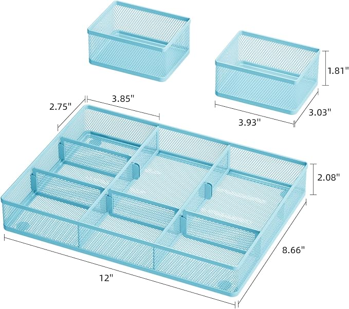 Marbrasse 3 Packs Desk Drawer Organizers, Metal Mesh Dividers - Image 3