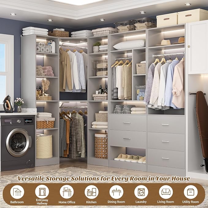 Corner Closet System with 5 Drawers, Closet Organizer System with 15+Shelvess & - Image 5