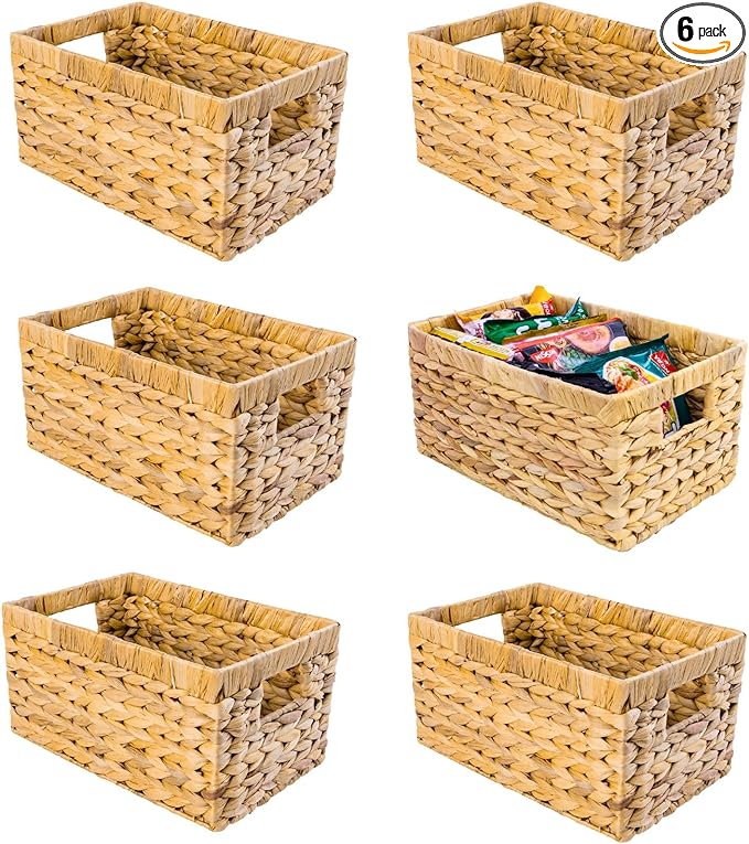 Set of 6 Wicker Storage Basket, Water Hyacinth Storage Baskets, Wicker Storage by M4DECOR