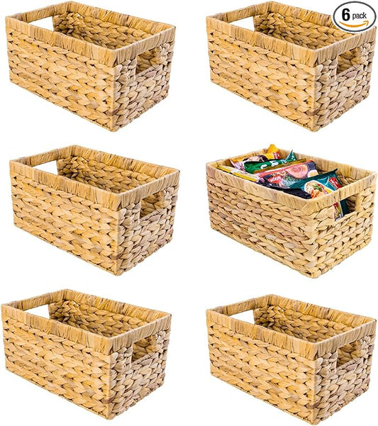 Set of 6 Wicker Storage Basket, Water Hyacinth Storage Baskets, Wicker Storage by M4DECOR